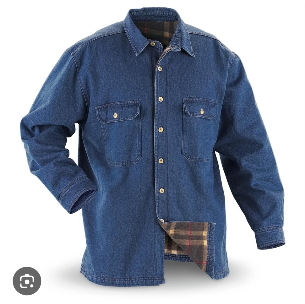 Totes Denim Shirt Jacket with Plaid Lining Interior Size Large